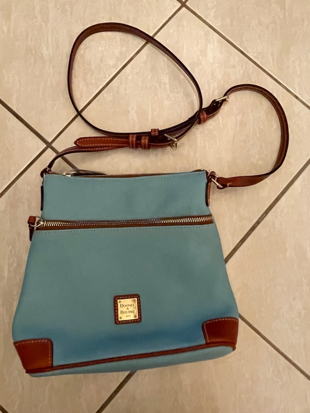 Dooney & Bourke Sky Blue Crossbody with Brown Leather Trim
